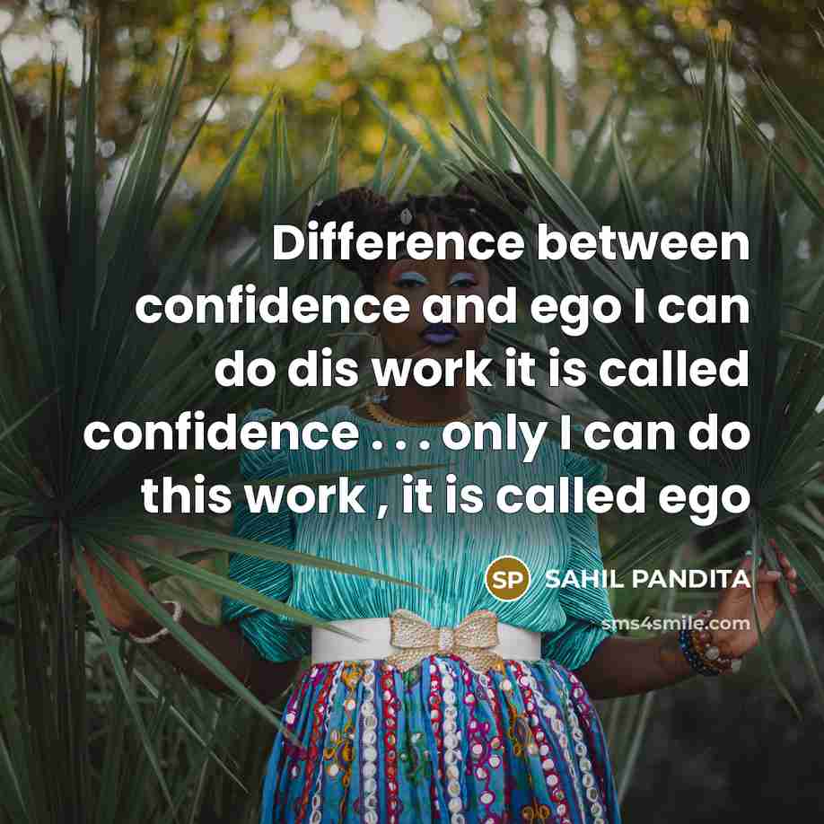 “Difference between confidence and ego I can do dis work it is called confidence . . . only I can do this work , it is called ego” quote by SAHIL PANDITA