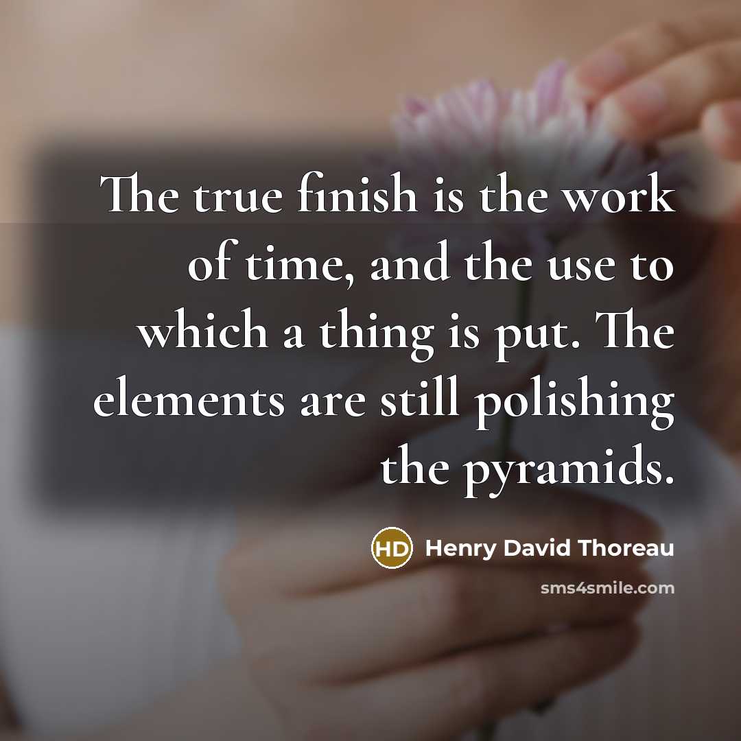 “The true finish is the work of time, and the use to which a thing is put. The elements are still polishing the pyramids.” quote by Henry David Thoreau