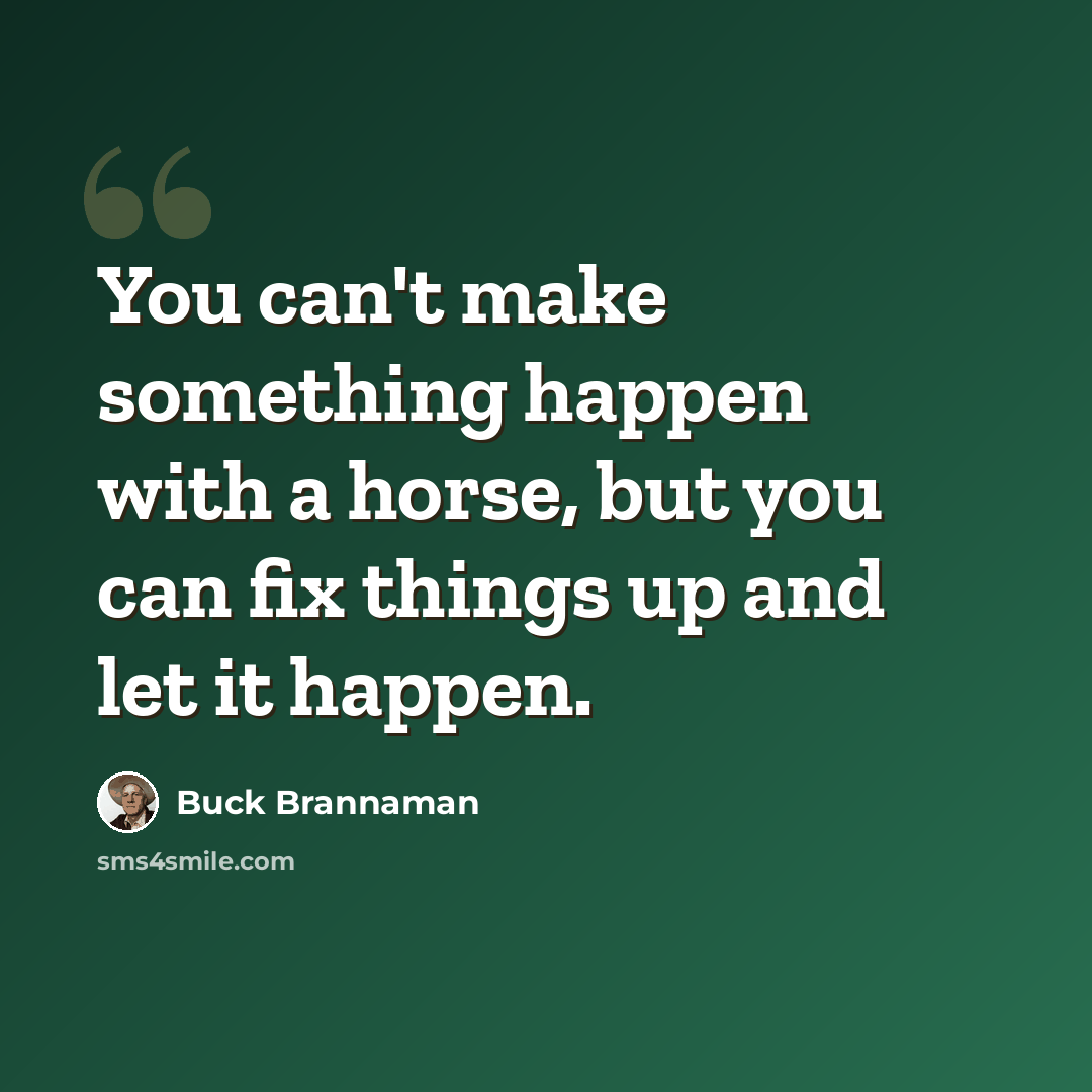 “You can't make something happen with a horse, but you can fix things up and let it happen.” quote by Buck Brannaman