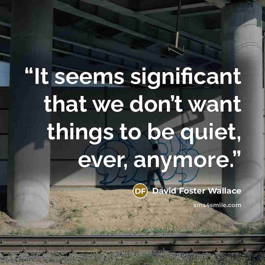 “It seems significant that we don’t want things to be quiet, ever, anymore.” quote by David Foster Wallace