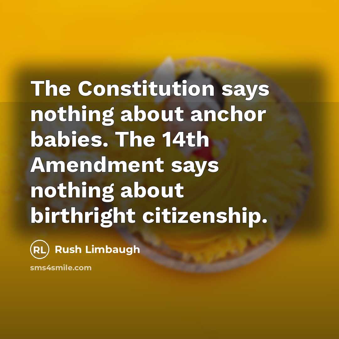 “The Constitution says nothing about anchor babies. The 14th Amendment says nothing about birthright citizenship.” quote by Rush Limbaugh