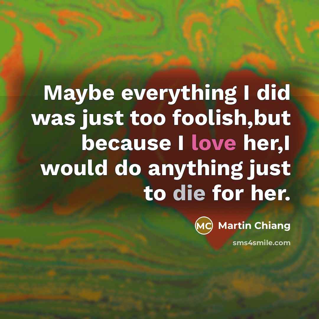 “Maybe everything I did was just too foolish,but because I love her,I would do anything just to die for her.” quote by Martin Chiang