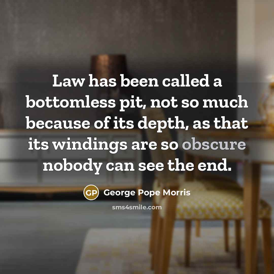 “Law has been called a bottomless pit, not so much because of its depth, as that its windings are so obscure nobody can see the end.” quote by George Pope Morris