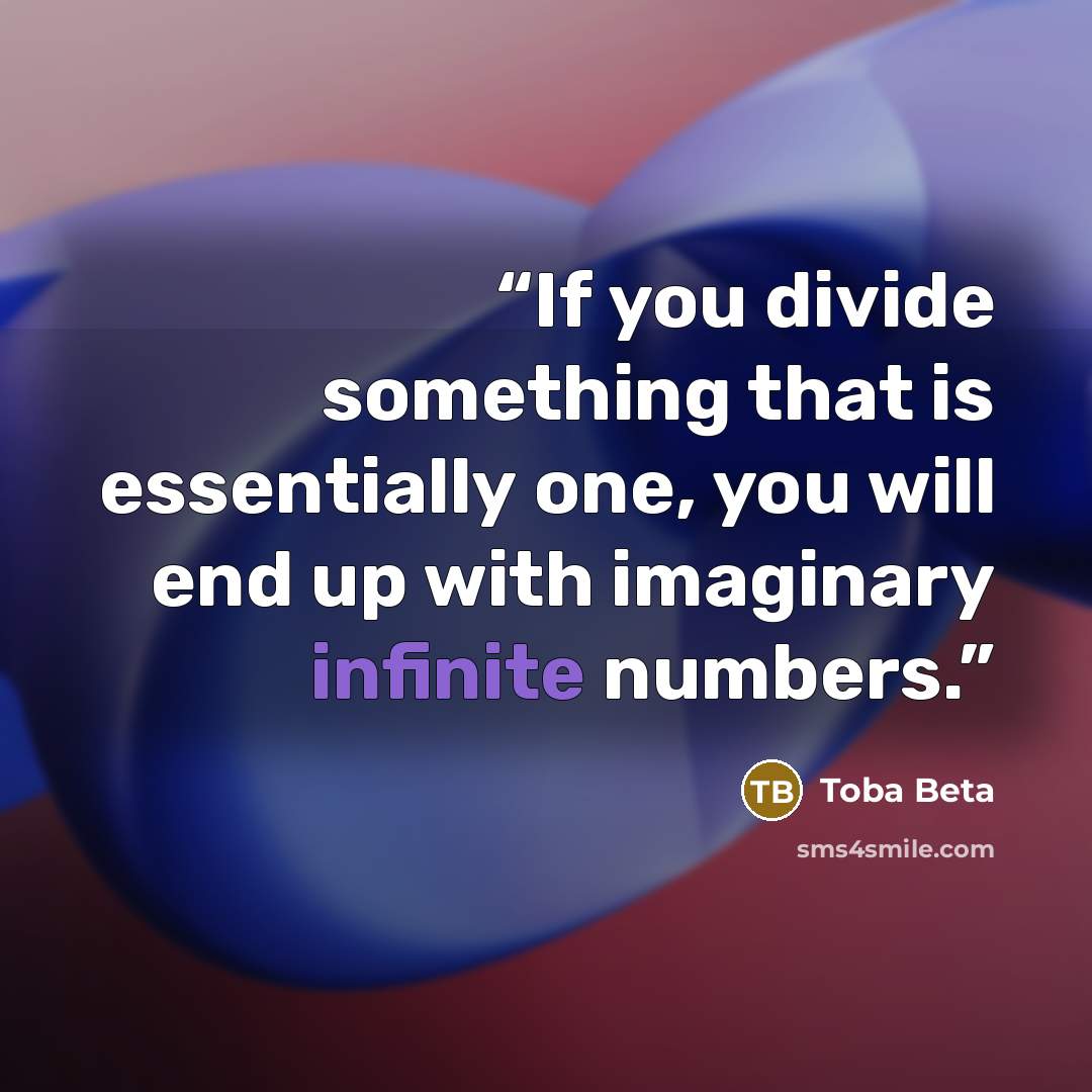 “If you divide something that is essentially one, you will end up with imaginary infinite numbers.” quote by Toba Beta