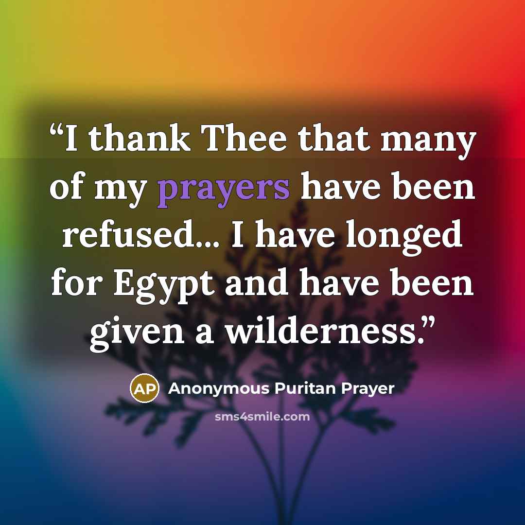 “I thank Thee that many of my prayers have been refused... I have longed for Egypt and have been given a wilderness.” quote by Anonymous Puritan Prayer