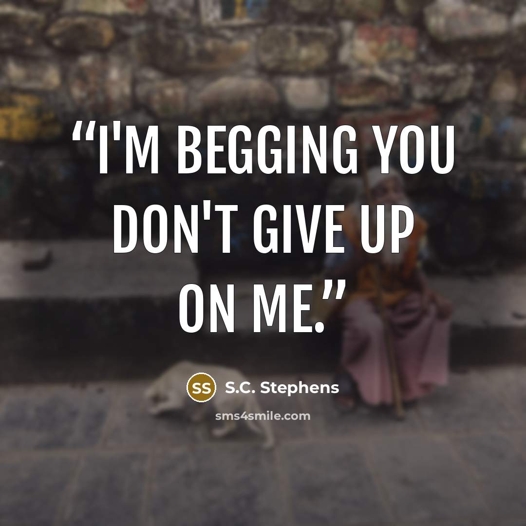 “I'm begging you don't give up on me.” quote by S.C. Stephens