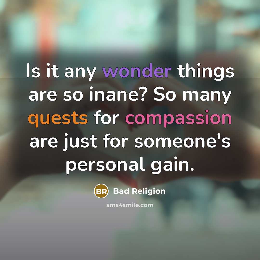 “Is it any wonder things are so inane? So many quests for compassion are just for someone's personal gain.” quote by Bad Religion
