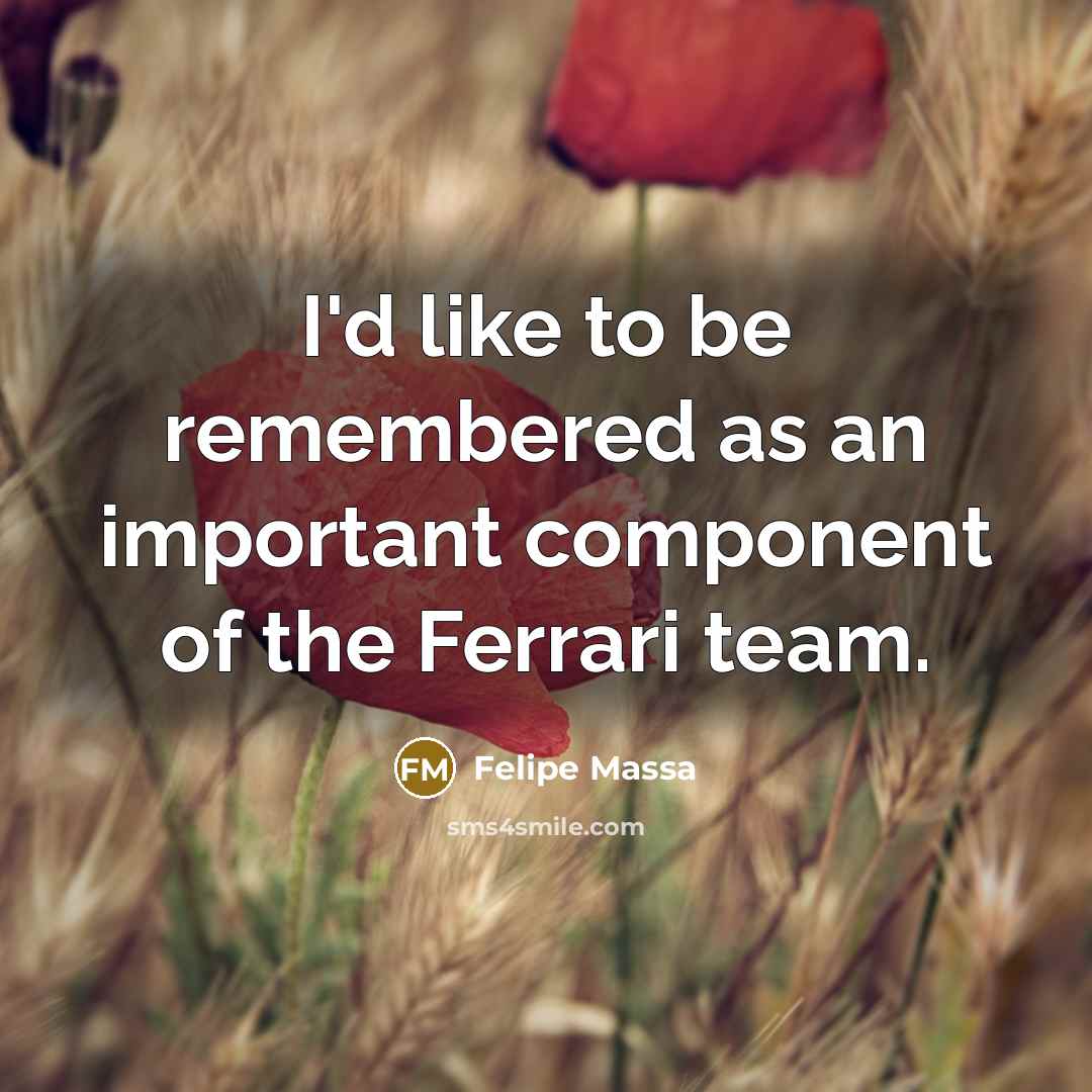 “I'd like to be remembered as an important component of the Ferrari team.” quote by Felipe Massa