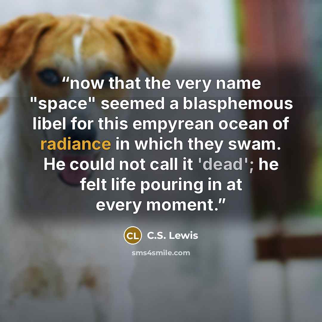 “now that the very name "space" seemed a blasphemous libel for this empyrean ocean of radiance in which they swam. He could not call it 'dead'; he felt life pouring in at every moment.” quote by C.S. Lewis