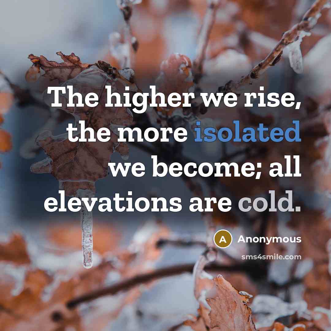 “The higher we rise, the more isolated we become; all elevations are cold.” quote by Anonymous