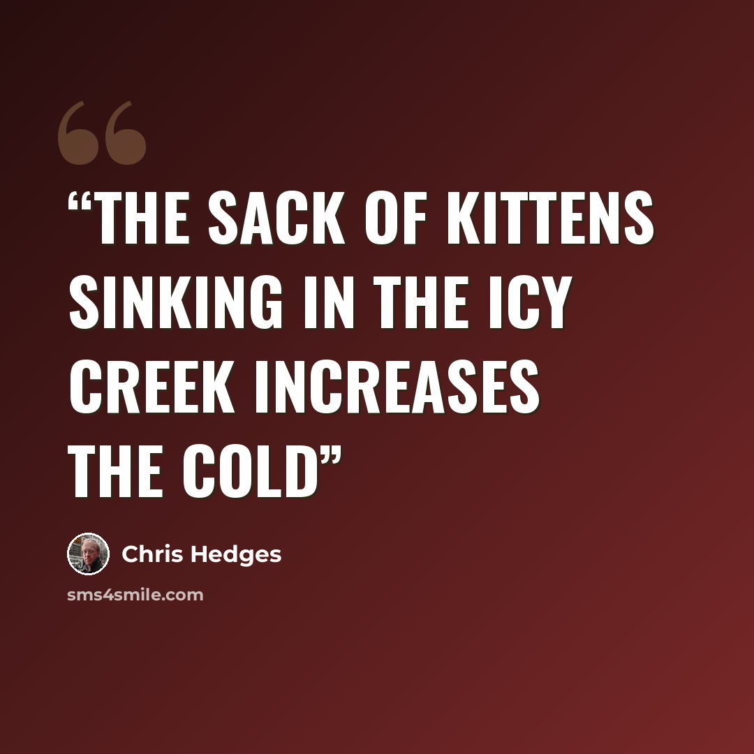 “the sack of kittens sinking in the icy creek increases the cold” quote by Chris Hedges