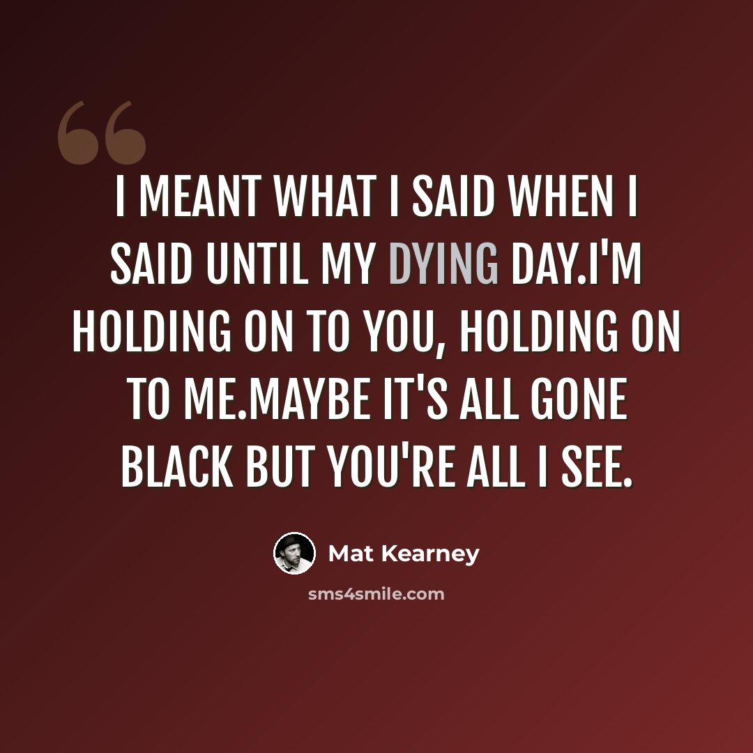 “I meant what I said when I said until my dying day.I'm holding on to you, holding on to me.Maybe it's all gone black but you're all I see.” quote by Mat Kearney