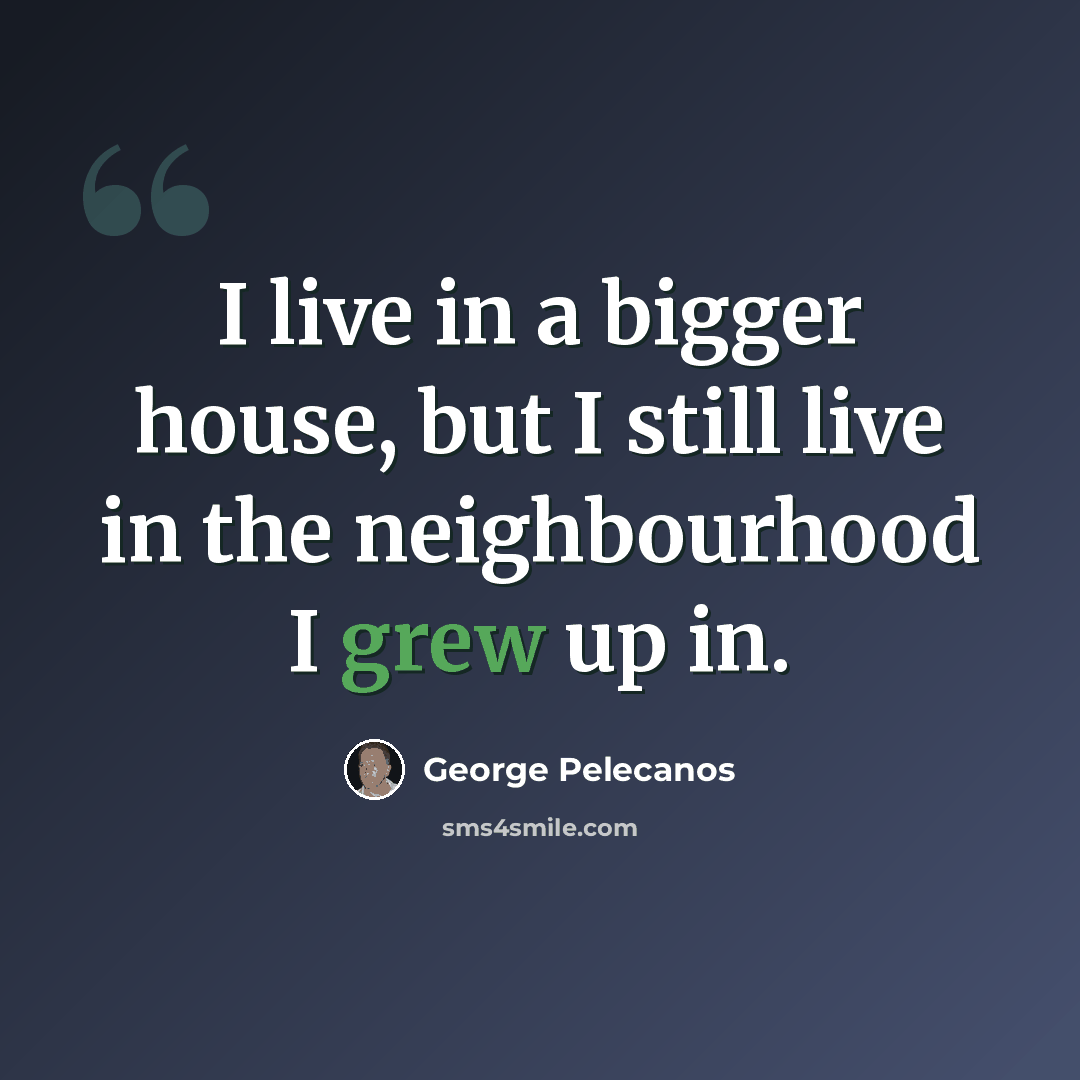 “I live in a bigger house, but I still live in the neighbourhood I grew up in.” quote by George Pelecanos