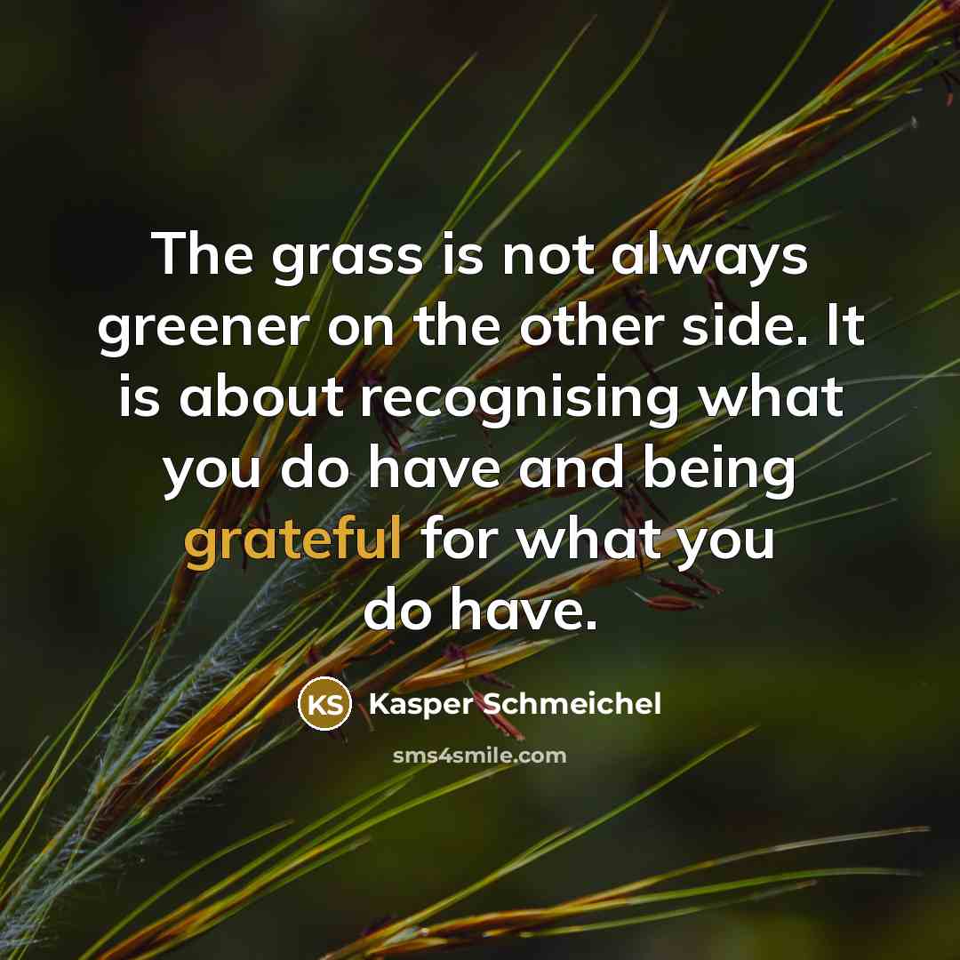 “The grass is not always greener on the other side. It is about recognising what you do have and being grateful for what you do have.” quote by Kasper Schmeichel
