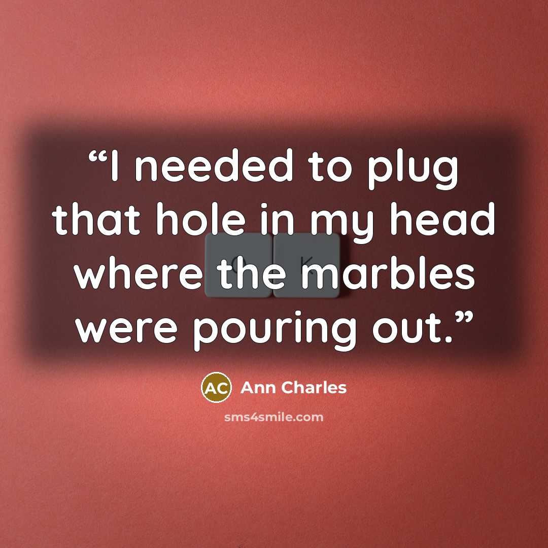 “I needed to plug that hole in my head where the marbles were pouring out.” quote by Ann Charles