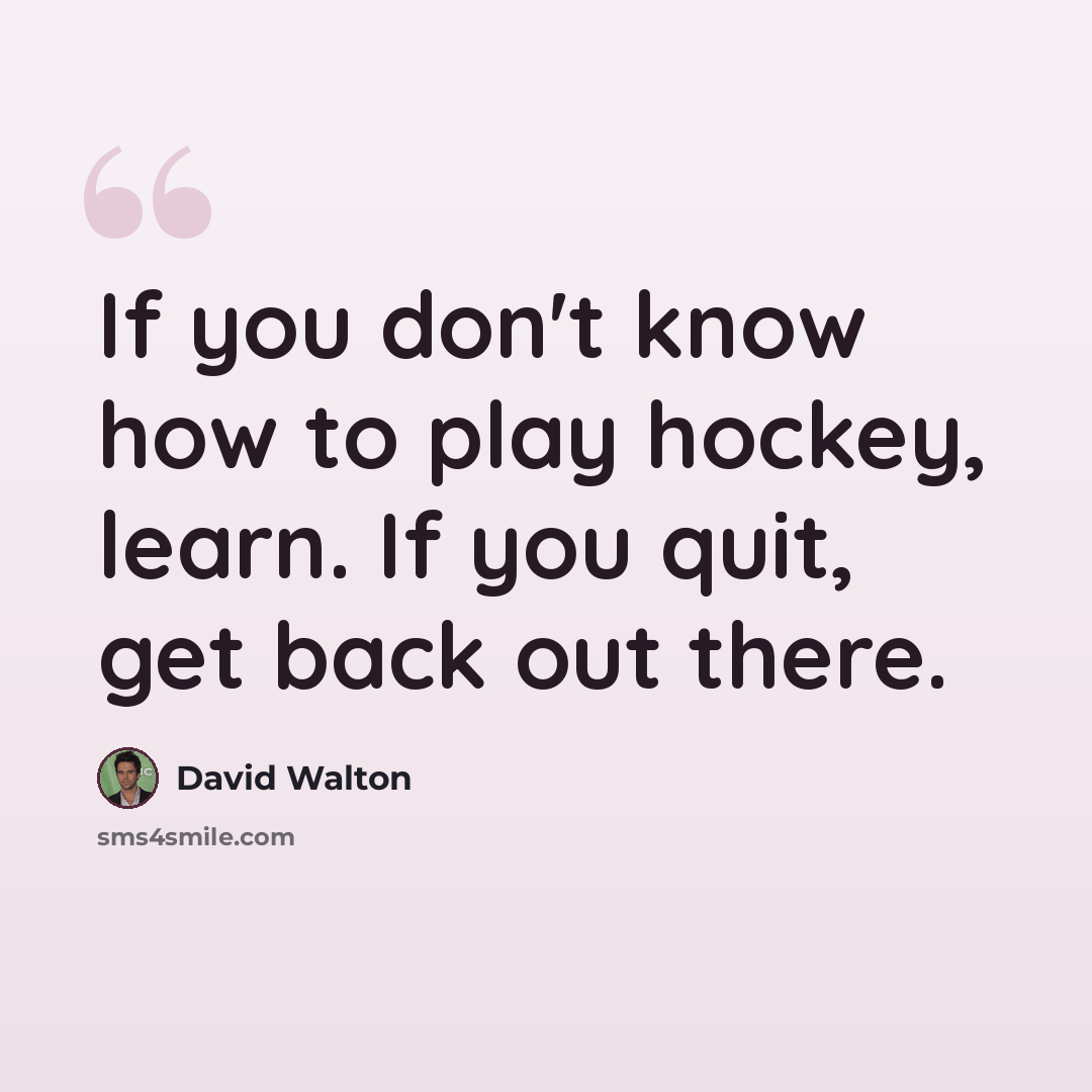 “If you don't know how to play hockey, learn. If you quit, get back out there.” quote by David Walton