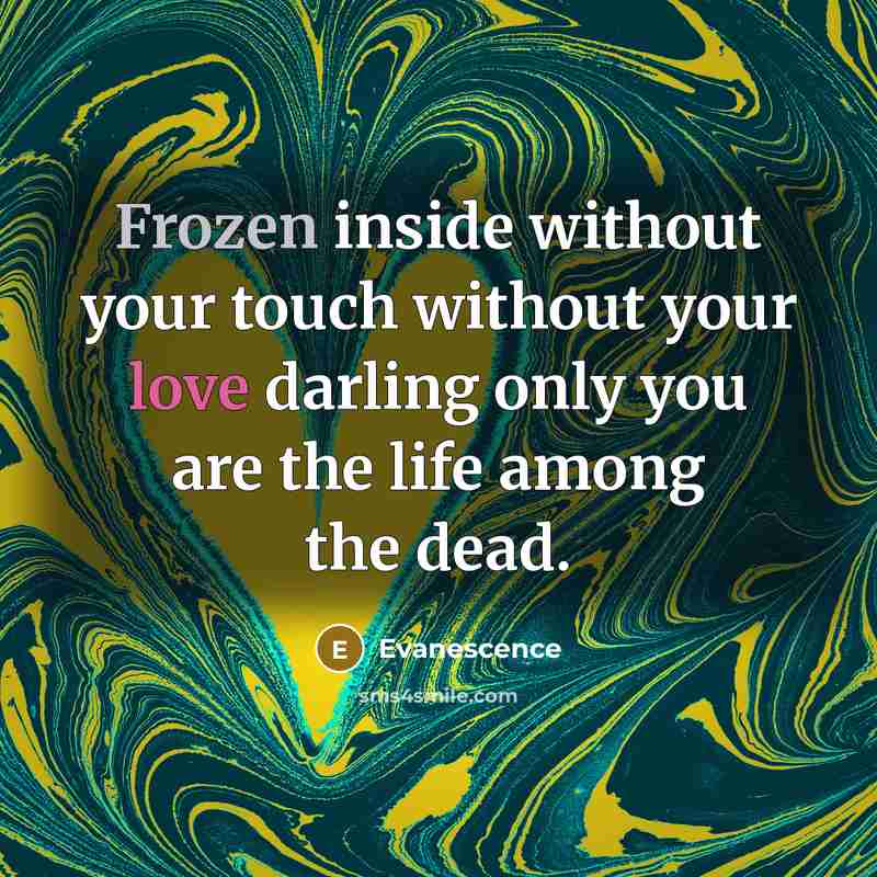 “Frozen inside without your touch without your love darling only you are the life among the dead.” quote by Evanescence