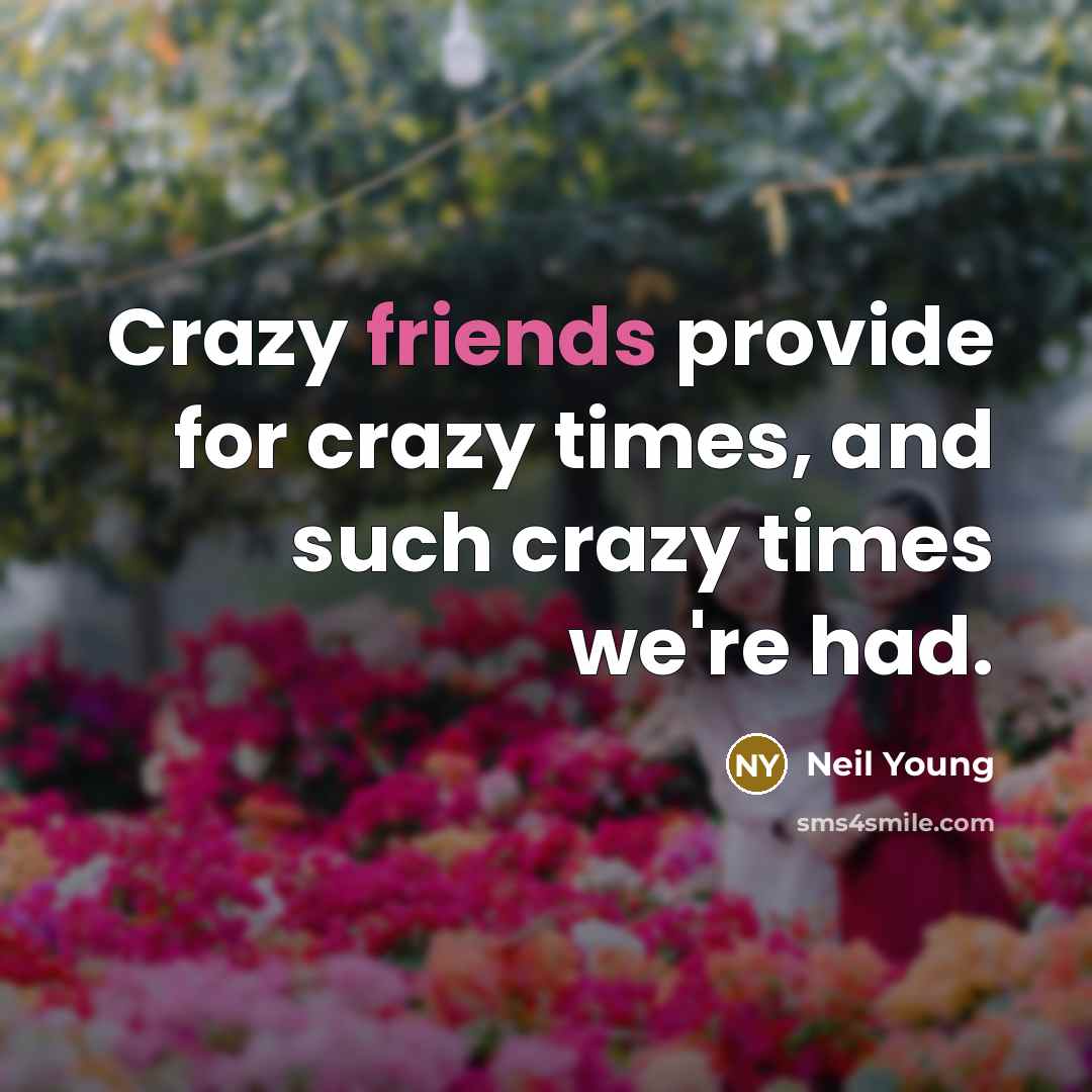 “Crazy friends provide for crazy times, and such crazy times we're had.” quote by Neil Young
