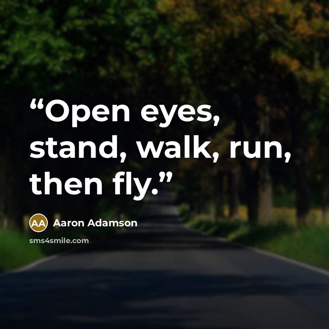 “Open eyes, stand, walk, run, then fly.” quote by Aaron Adamson