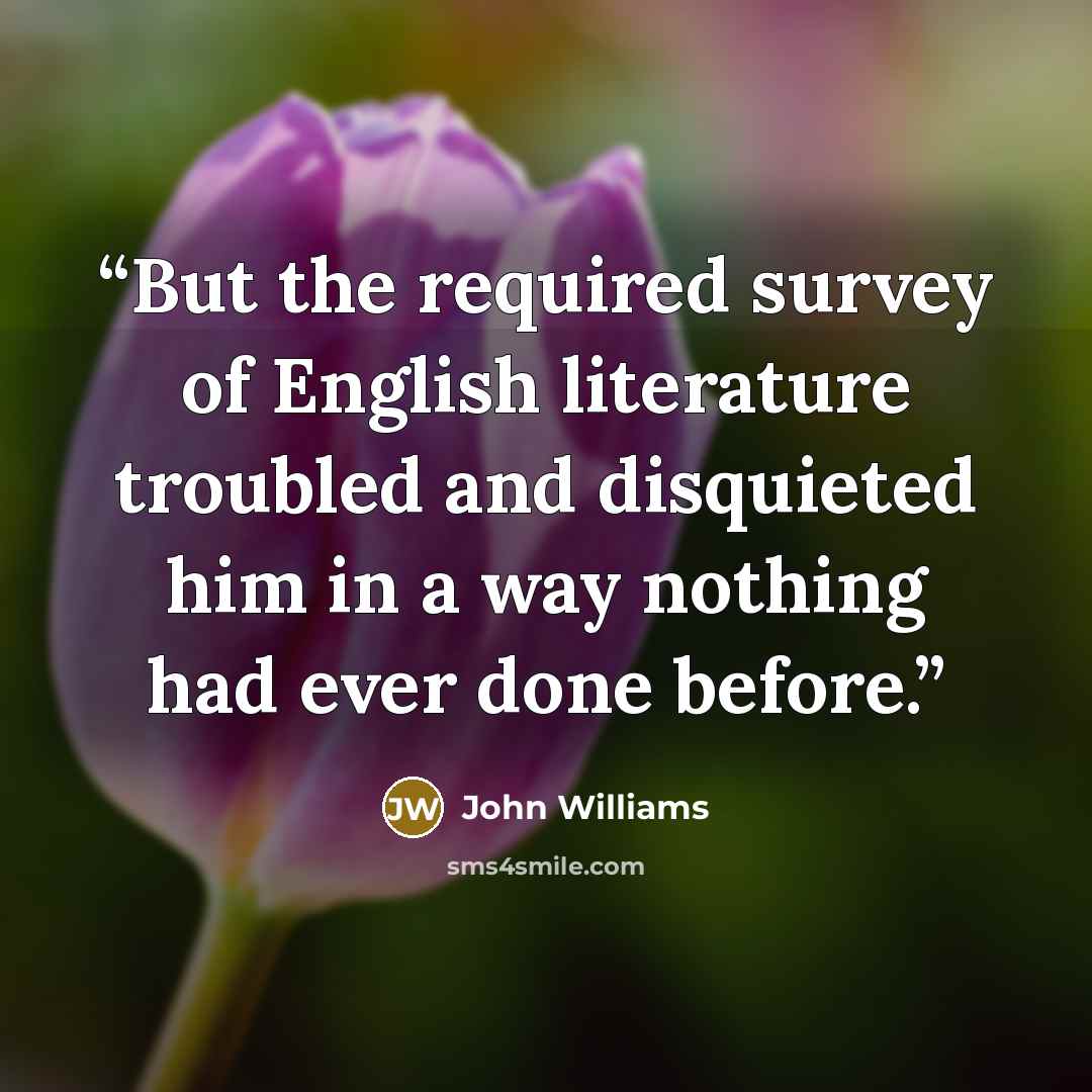 “But the required survey of English literature troubled and disquieted him in a way nothing had ever done before.” quote by John Williams