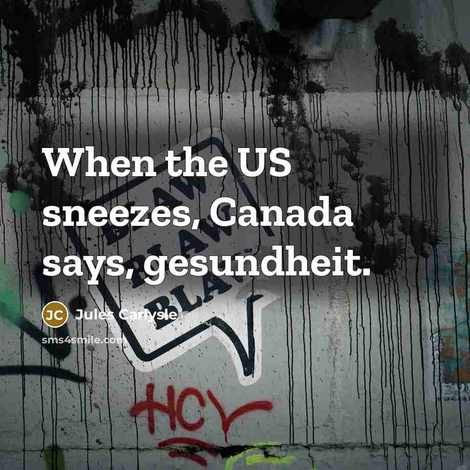 “When the US sneezes, Canada says, gesundheit.” quote by Jules Carlysle