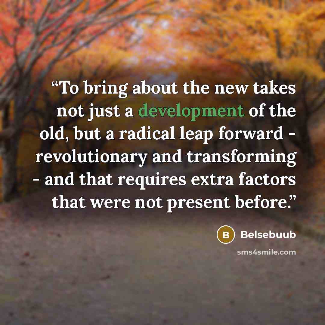 “To bring about the new takes not just a development of the old, but a radical leap forward - revolutionary and transforming - and that requires extra factors that were not present before.” quote by Belsebuub