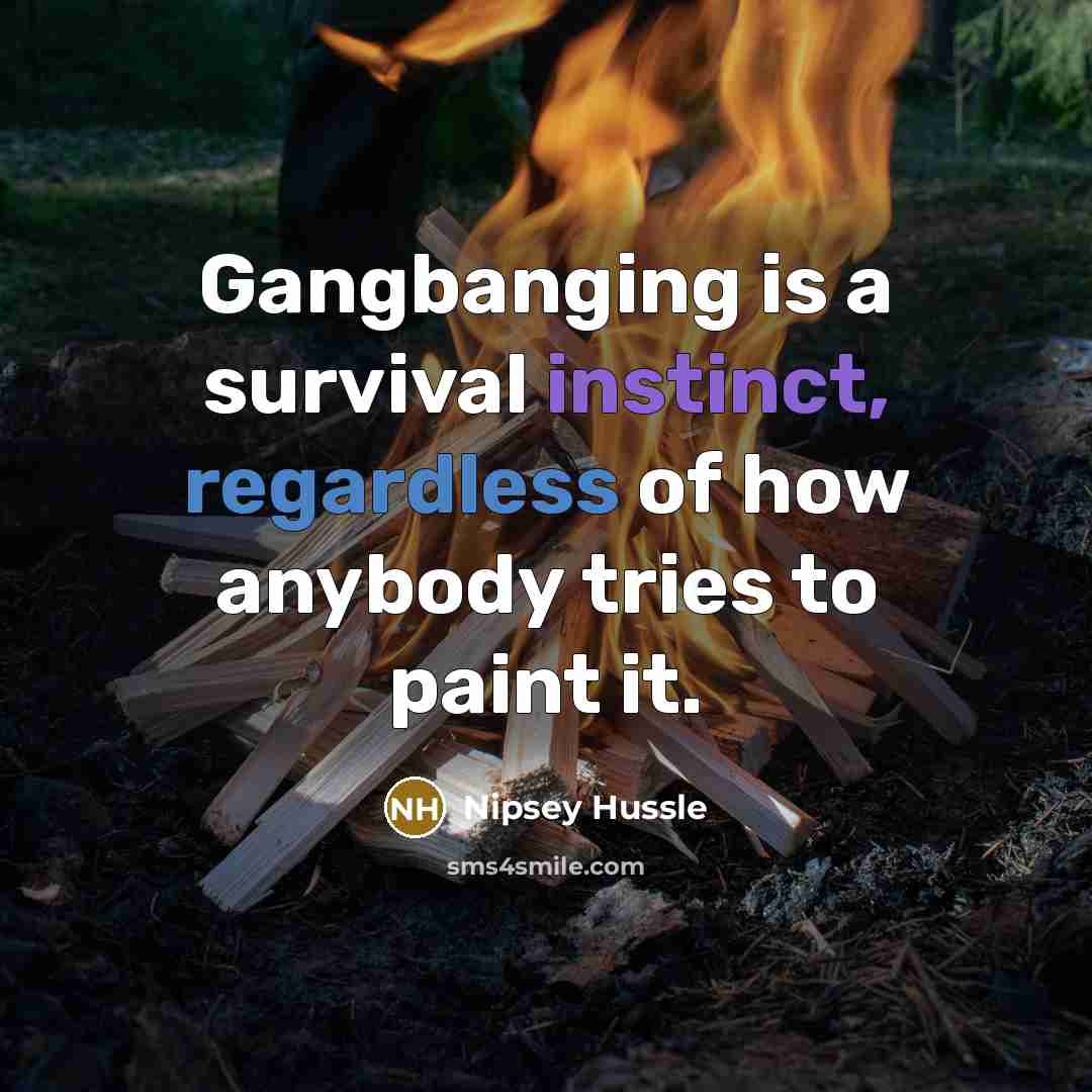 “Gangbanging is a survival instinct, regardless of how anybody tries to paint it.” quote by Nipsey Hussle