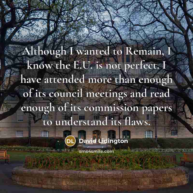 “Although I wanted to Remain, I know the E.U. is not perfect. I have attended more than enough of its council meetings and read enough of its commission papers to understand its flaws.” quote by David Lidington