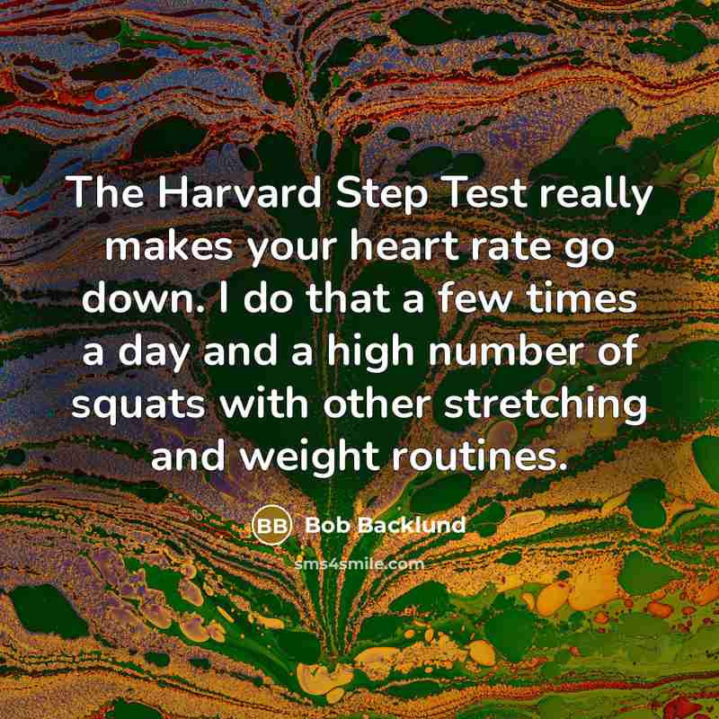 “The Harvard Step Test really makes your heart rate go down. I do that a few times a day and a high number of squats with other stretching and weight routines.” quote by Bob Backlund