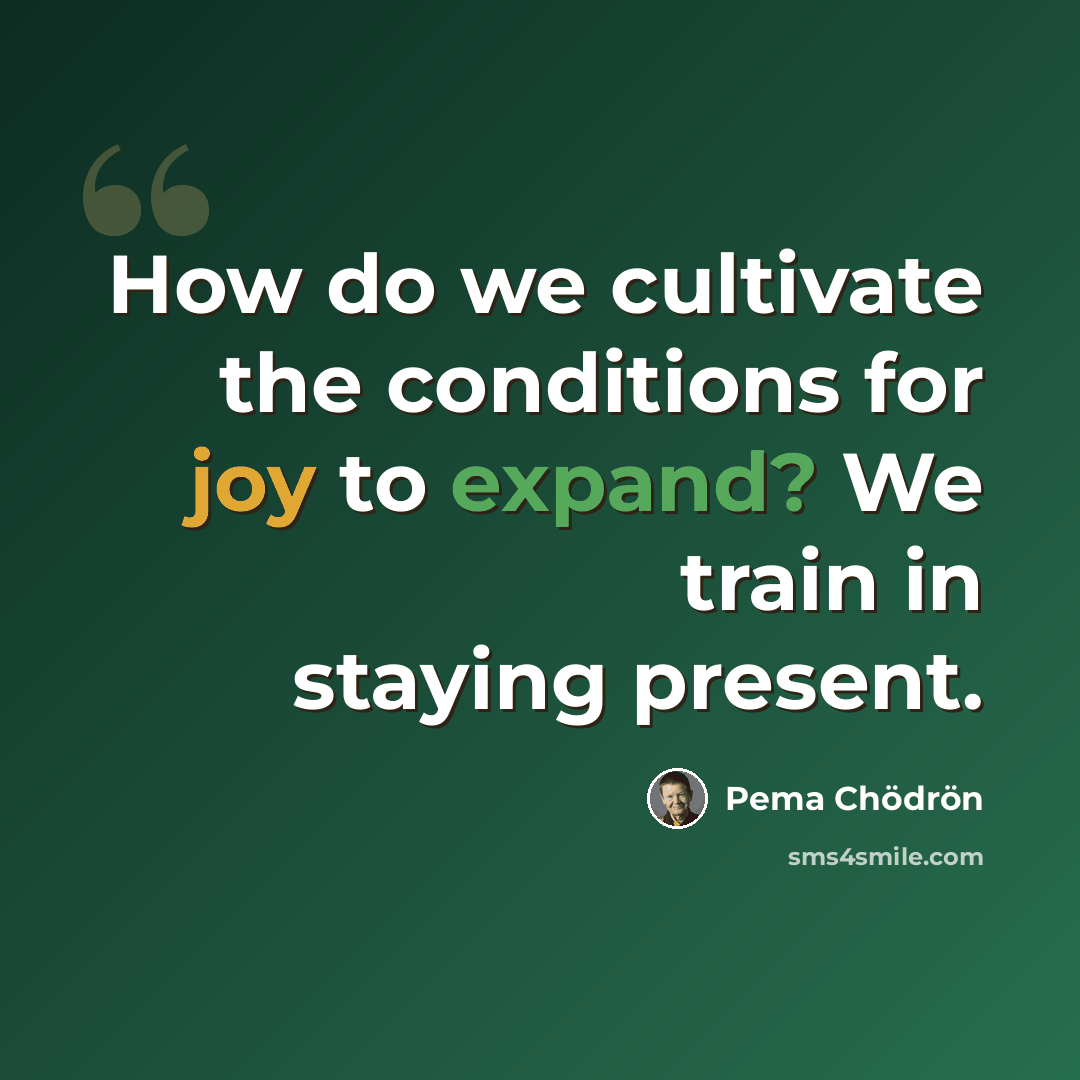 “How do we cultivate the conditions for joy to expand? We train in staying present.” quote by Pema Chodron