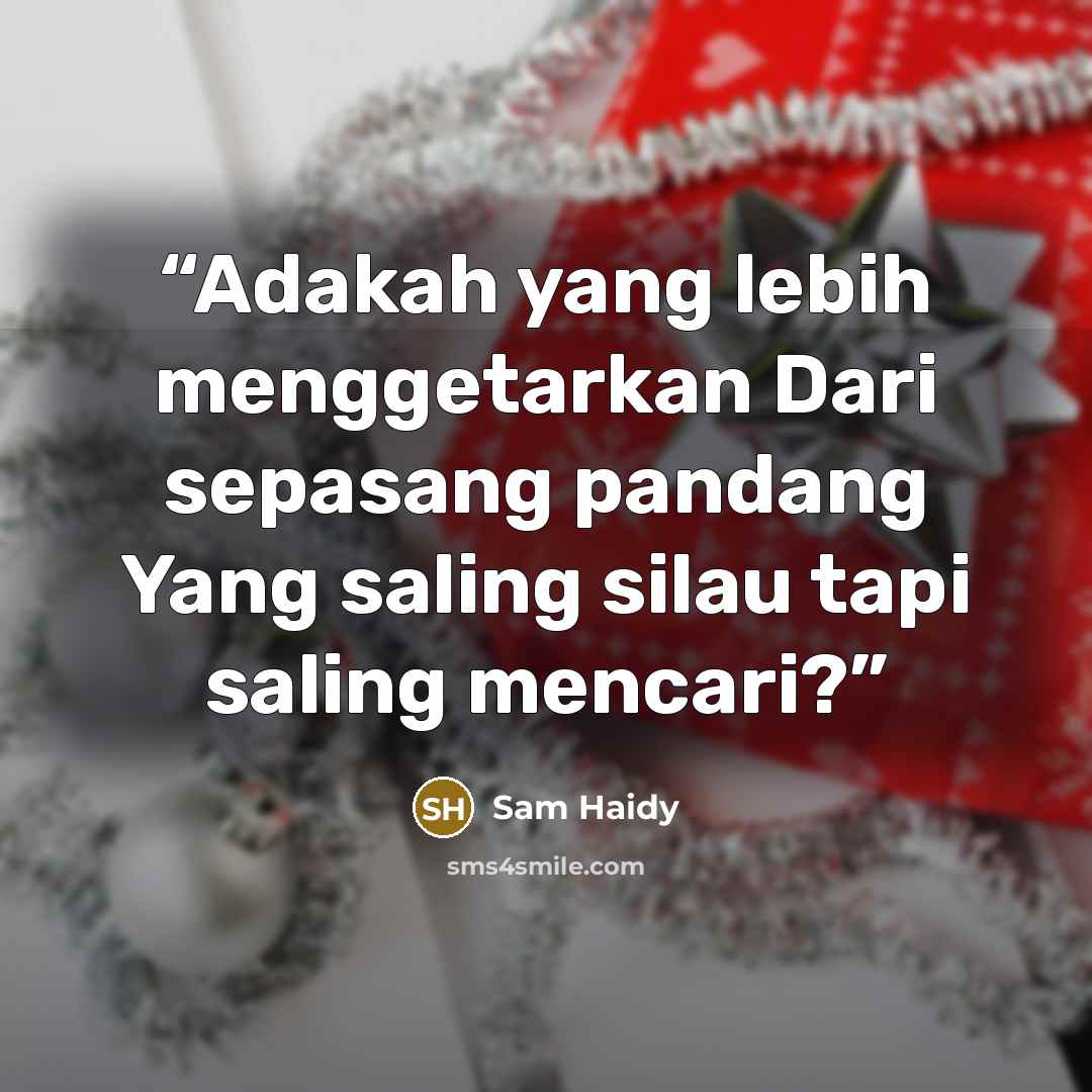 “Adakah yang lebih menggetarkan Dari sepasang pandang Yang saling silau tapi saling mencari?” quote by Sam Haidy