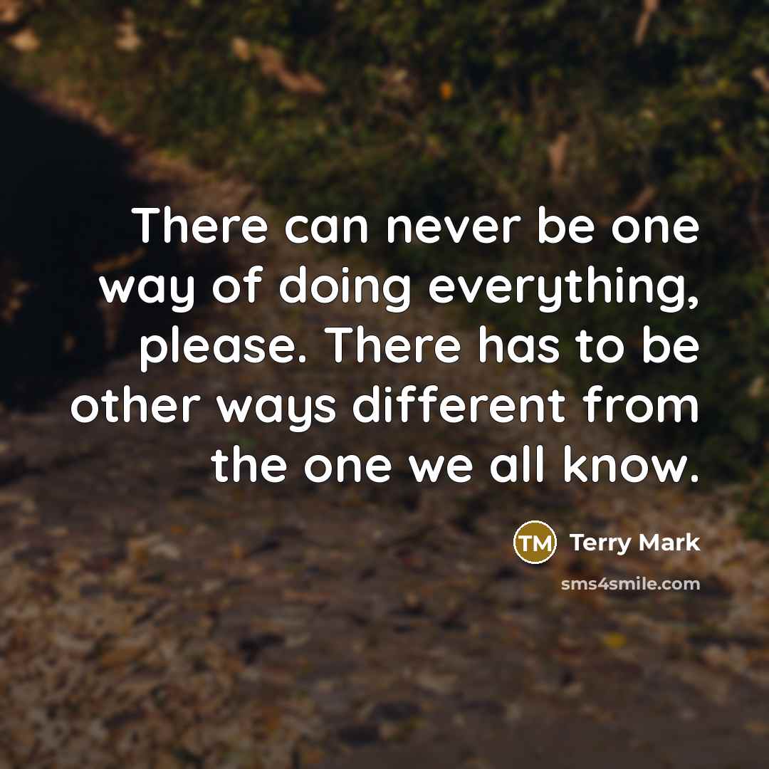 “There can never be one way of doing everything, please. There has to be other ways different from the one we all know.” quote by Terry Mark