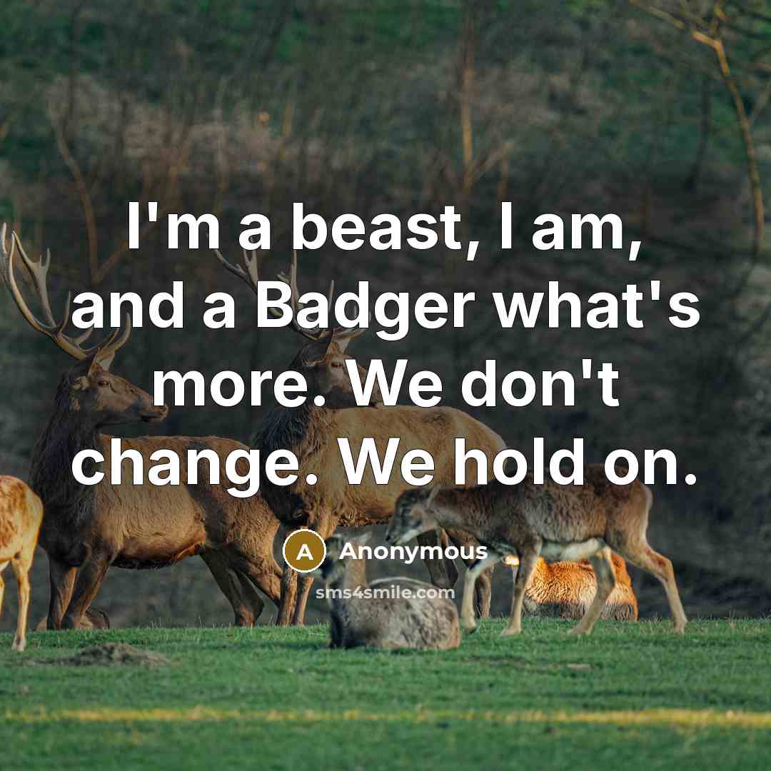 “I'm a beast, I am, and a Badger what's more. We don't change. We hold on.” quote by Anonymous