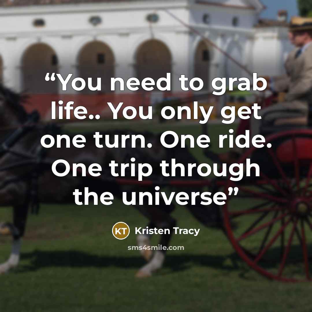 “You need to grab life.. You only get one turn. One ride. One trip through the universe” quote by Kristen Tracy