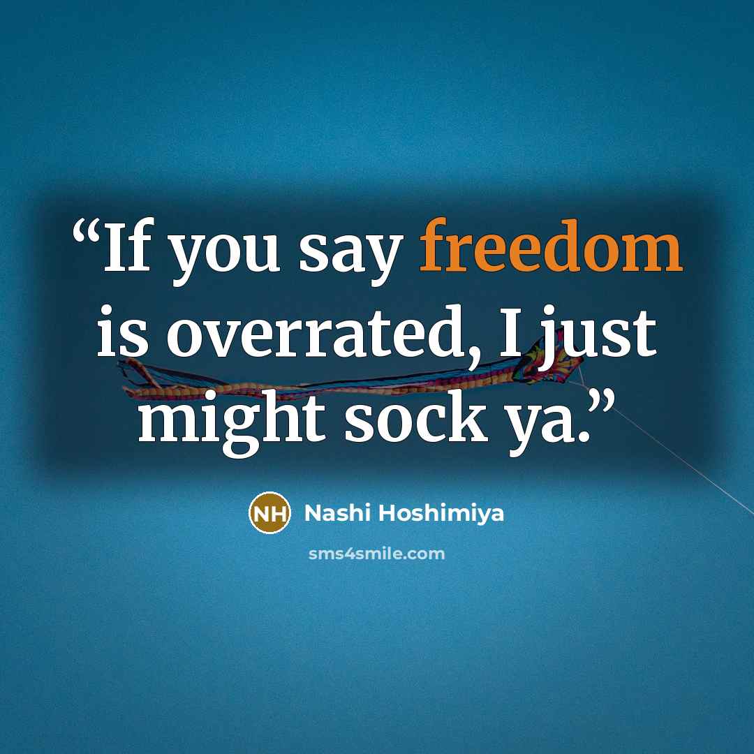 “If you say freedom is overrated, I just might sock ya.” quote by Nashi Hoshimiya