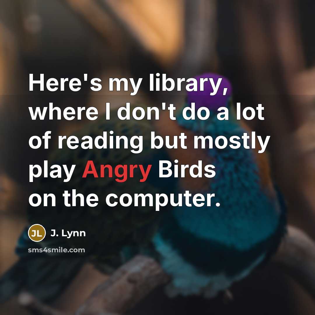 “Here's my library, where I don't do a lot of reading but mostly play Angry Birds on the computer.” quote by J. Lynn