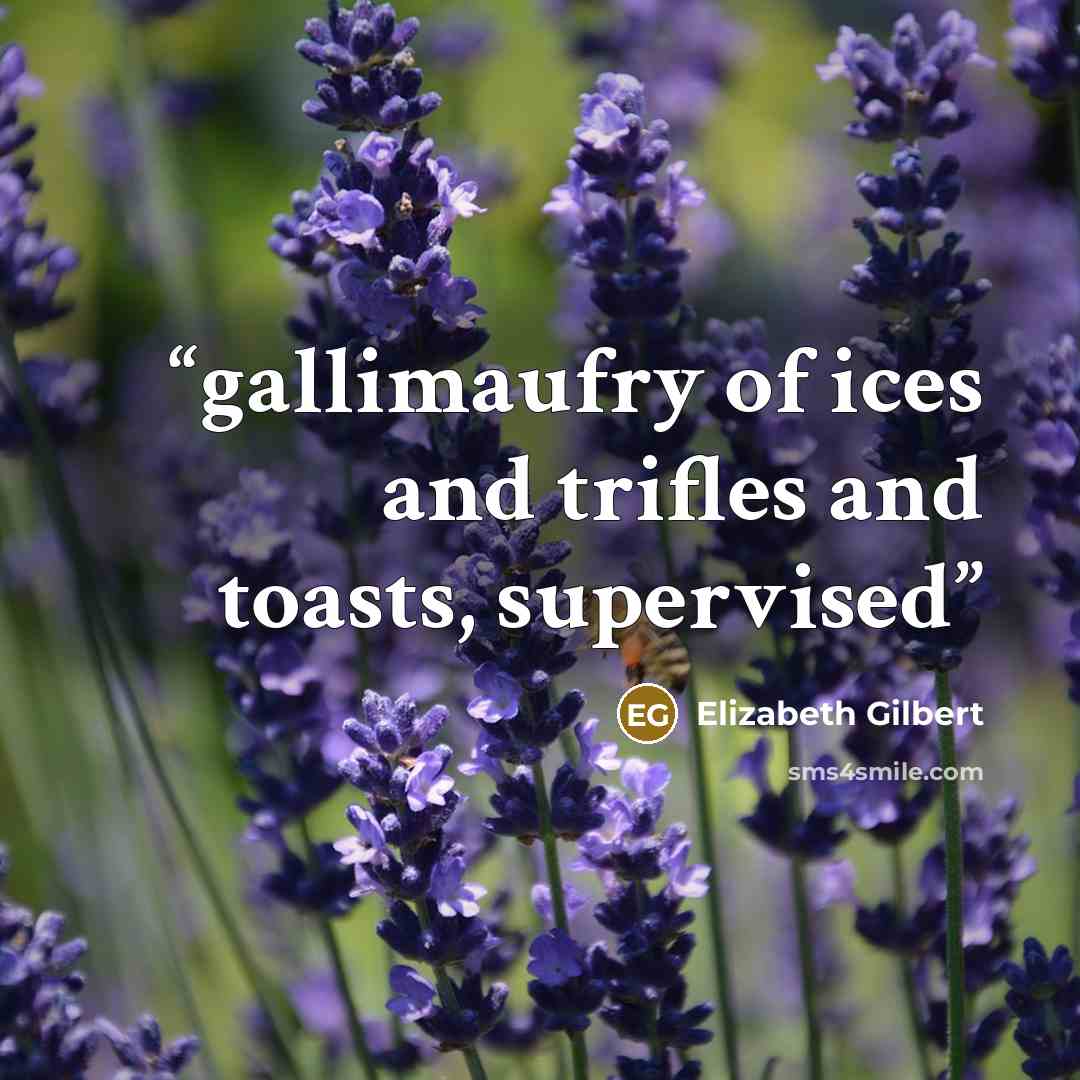 “gallimaufry of ices and trifles and toasts, supervised” quote by Elizabeth Gilbert