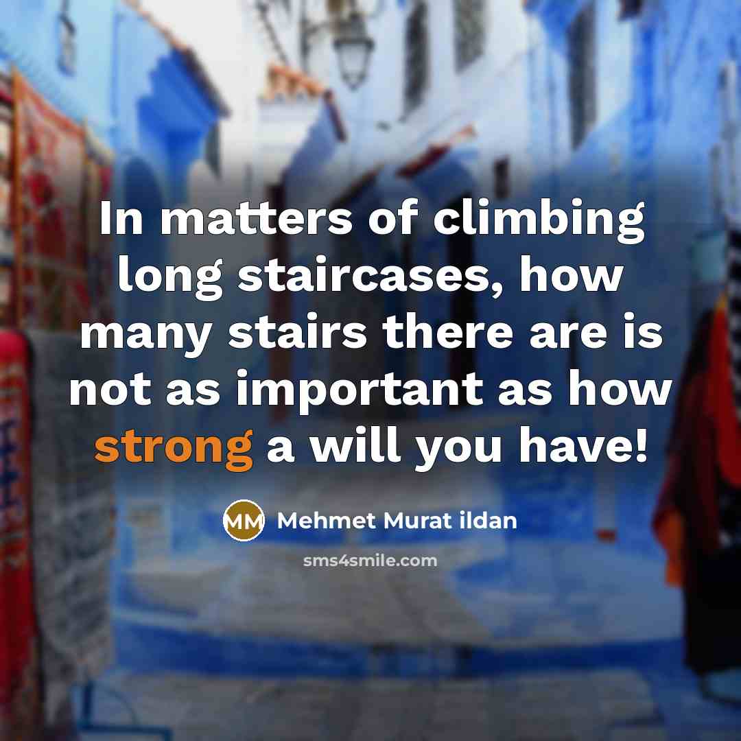 “In matters of climbing long staircases, how many stairs there are is not as important as how strong a will you have!” quote by Mehmet Murat Ildan