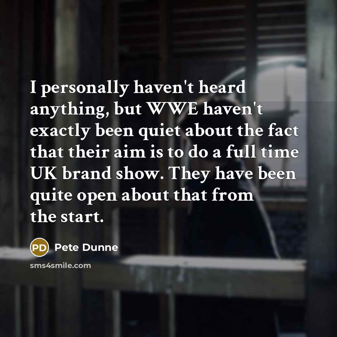 “I personally haven't heard anything, but WWE haven't exactly been quiet about the fact that their aim is to do a full time UK brand show. They have been quite open about that from the start.” quote by Pete Dunne