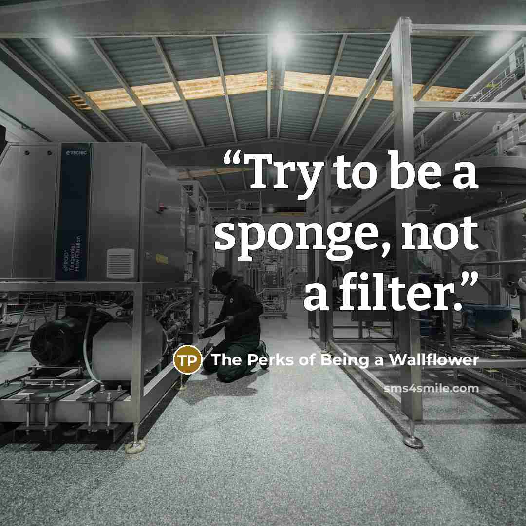 “Try to be a sponge, not a filter.” quote by The Perks of Being a Wallflower