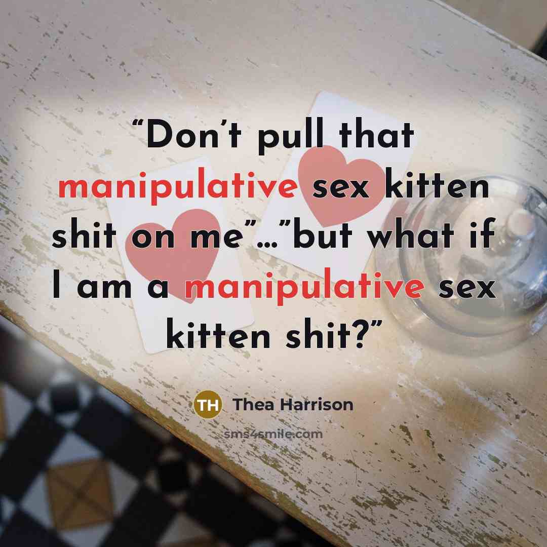 “Don’t pull that manipulative sex kitten shit on me”…”but what if I am a manipulative sex kitten shit?” quote by Thea Harrison