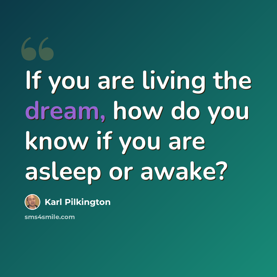 “If you are living the dream, how do you know if you are asleep or awake?” quote by Karl Pilkington