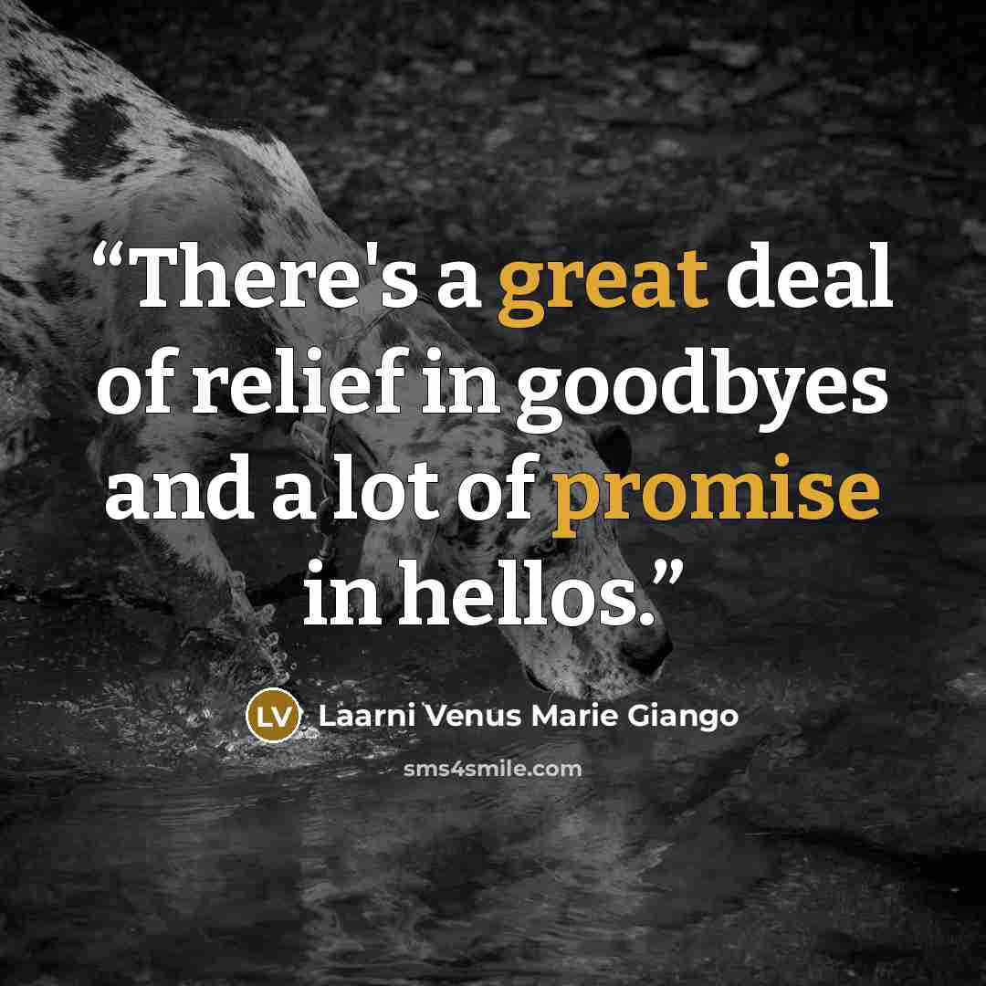 “There's a great deal of relief in goodbyes and a lot of promise in hellos.” quote by Laarni Venus Marie Giango