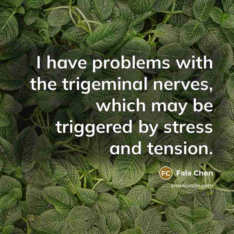 “I have problems with the trigeminal nerves, which may be triggered by stress and tension.” quote by Fala Chen