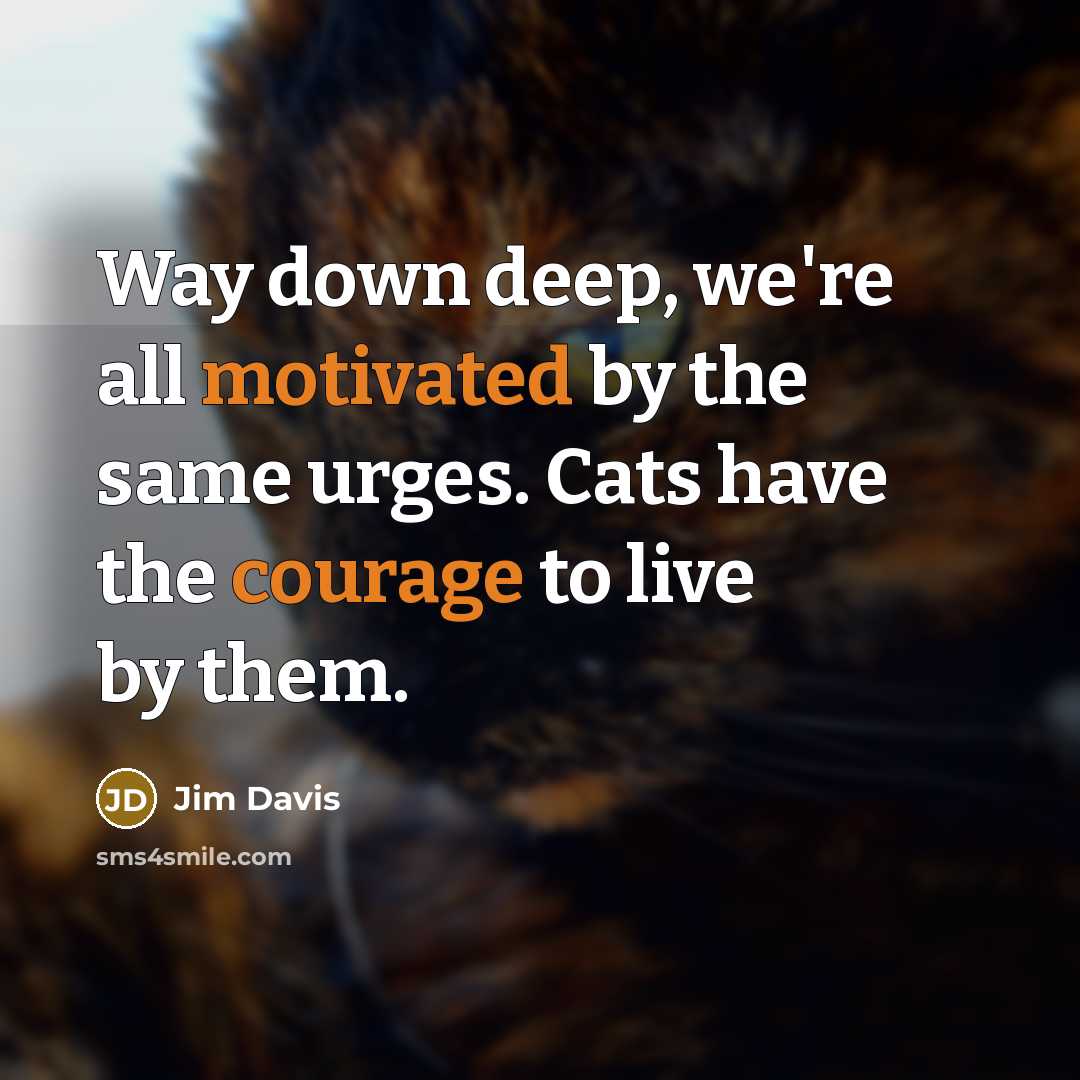 “Way down deep, we're all motivated by the same urges. Cats have the courage to live by them.” quote by Jim Davis