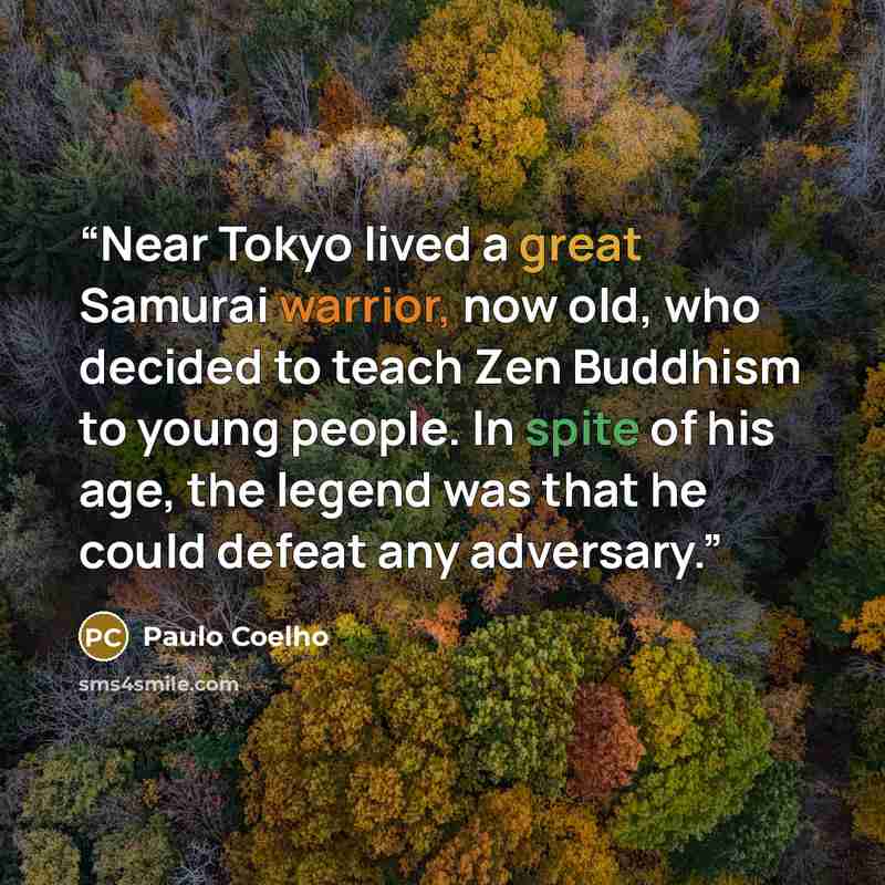 “Near Tokyo lived a great Samurai warrior, now old, who decided to teach Zen Buddhism to young people. In spite of his age, the legend was that he could defeat any adversary.” quote by Paulo Coelho