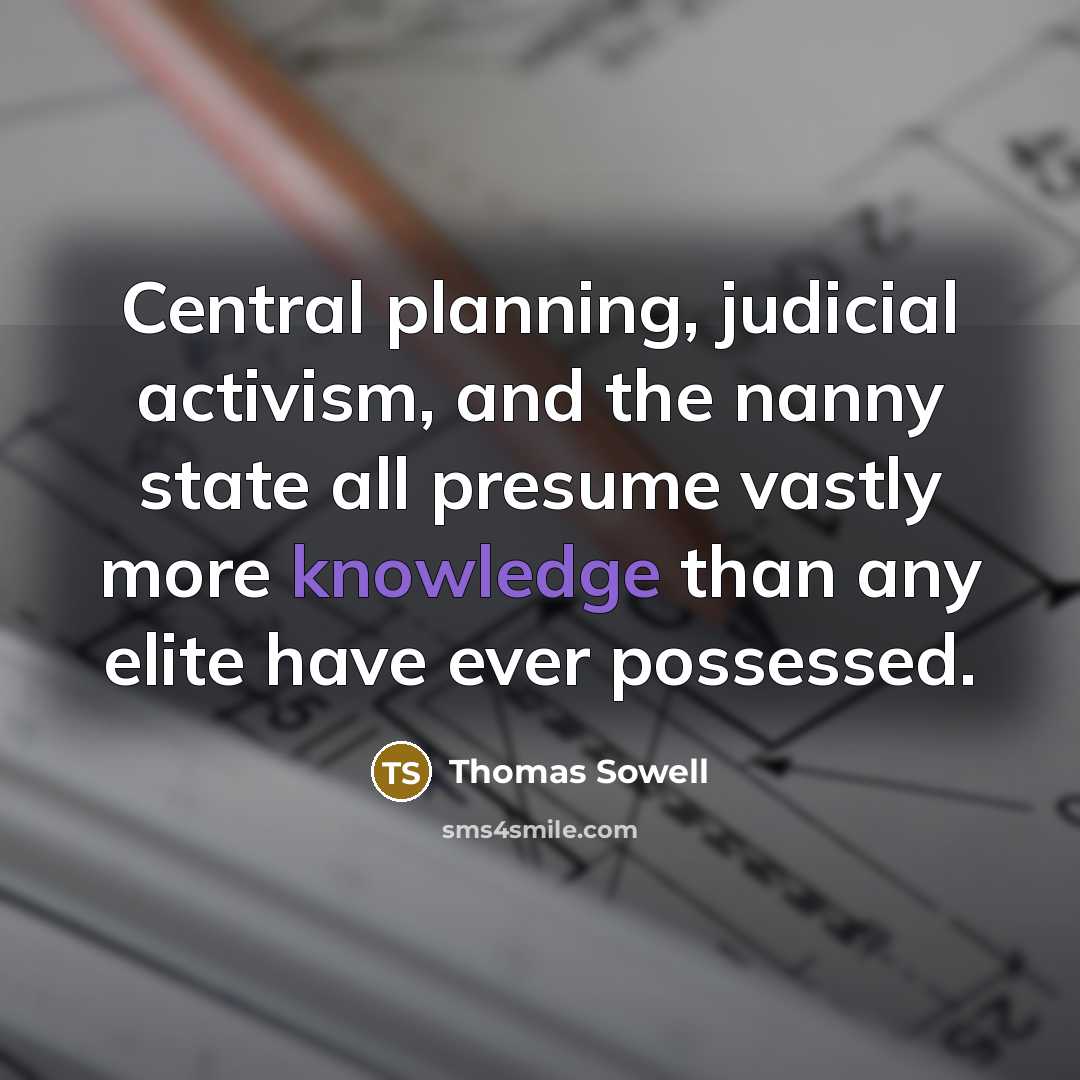 “Central planning, judicial activism, and the nanny state all presume vastly more knowledge than any elite have ever possessed.” quote by Thomas Sowell