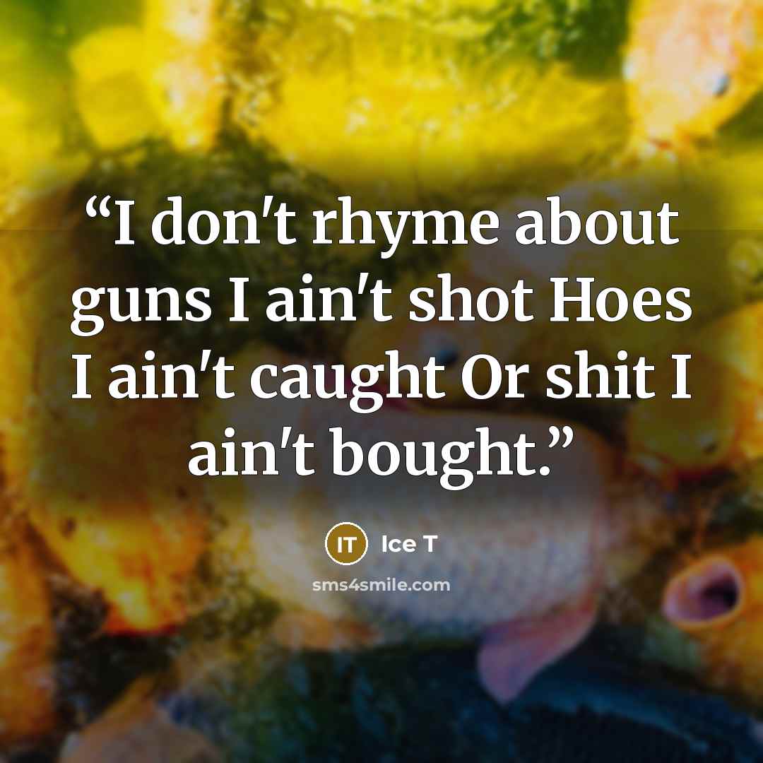 “I don't rhyme about guns I ain't shot Hoes I ain't caught Or shit I ain't bought.” quote by Ice T