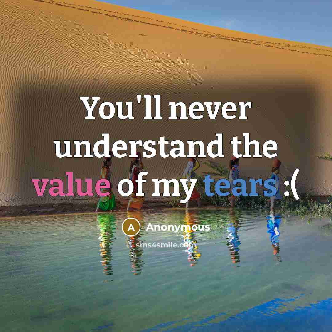 “You'll never understand the value of my tears :(” quote by Anonymous