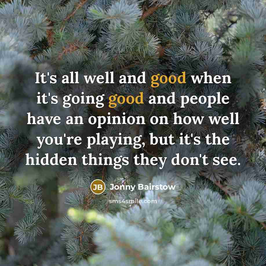 “It's all well and good when it's going good and people have an opinion on how well you're playing, but it's the hidden things they don't see.” quote by Jonny Bairstow
